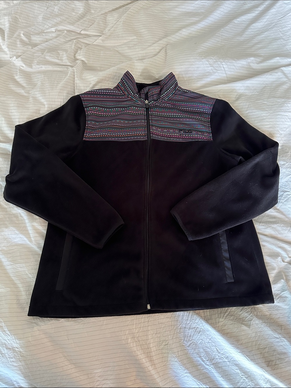 FILA - Biella Black Fleece Zip-Front Jacket with Aztec Patterned Yoke - XL